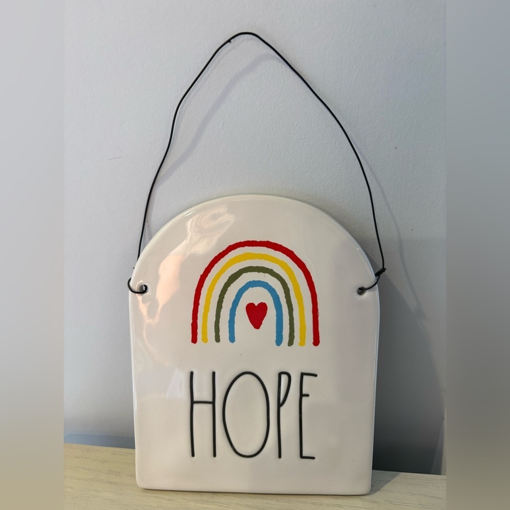Rae Dunn Ceramic Wall Art with Rainbow and Heart